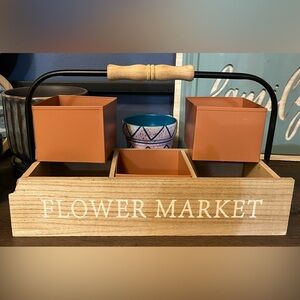 Brown Wooden Storage Caddy with Handle and Compartments